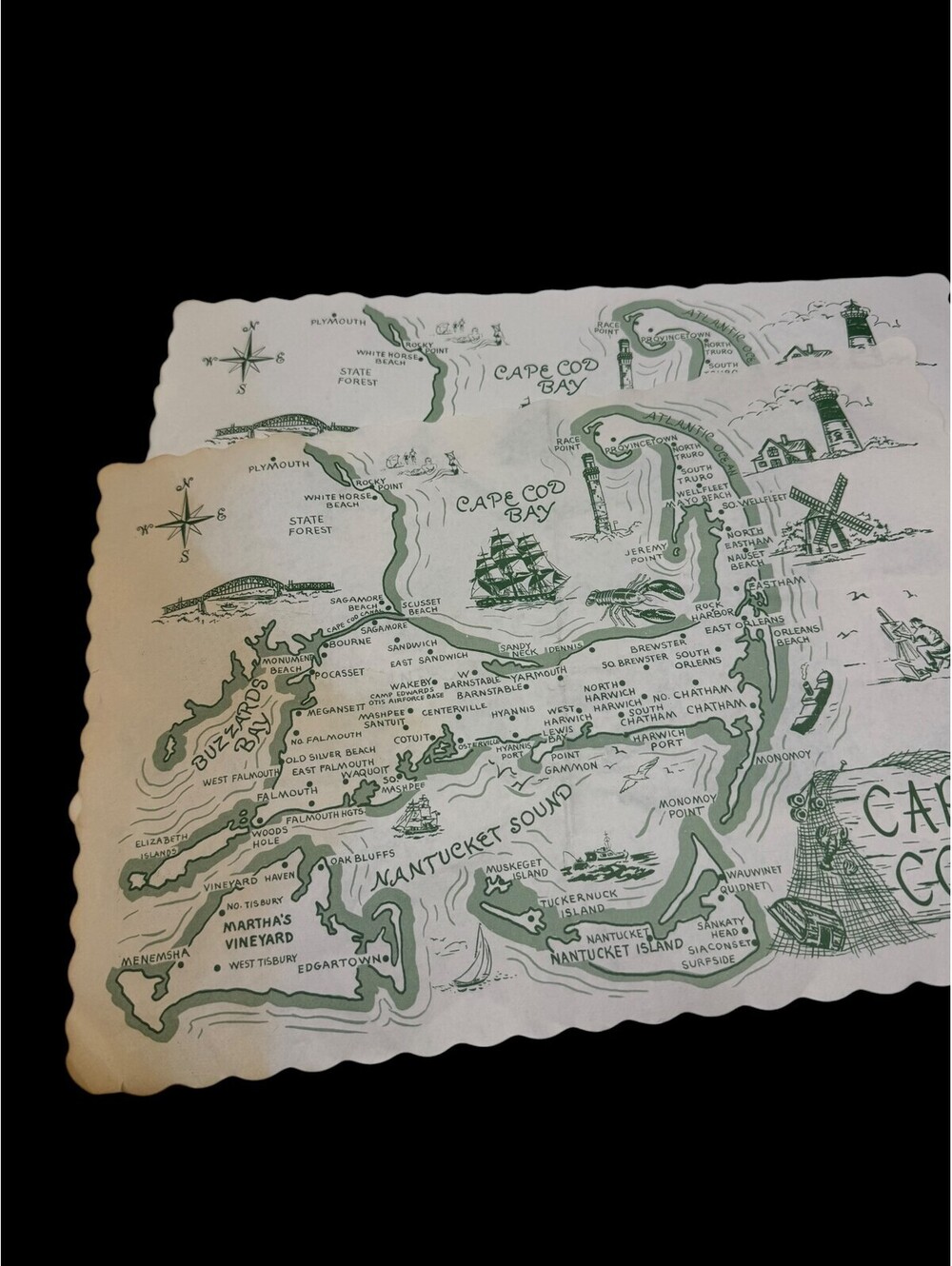 Vintage Royal China Cape Cod Map Paper Placemats Set of 2